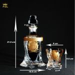 ⚜️Bộ Bình 6 Ly Rượu Whisky Thủy Tinh Kiểu Pháp-Họa Tiết Dát Nổi Mặt Chiến Binh Versace Vàng-Đáy Vuông Xoắn-PL0101