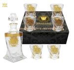 ⚜️Bộ Bình 6 Ly Rượu Whisky Thủy Tinh Kiểu Pháp-Họa Tiết Dát Nổi Mặt Chiến Binh Versace Vàng-Đáy Vuông Xoắn-PL0101
