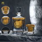 ⚜️Bộ Bình 6 Ly Rượu Tây Whisky Thủy Tinh Kiểu Pháp-Họa Tiết Dát Nổi Mặt Chiến Binh Versace Vàng-PL0102